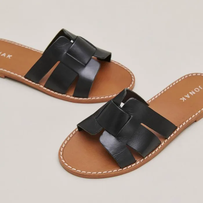 Women Plagettes With Wide Straps Black JONAK Beach Sandals