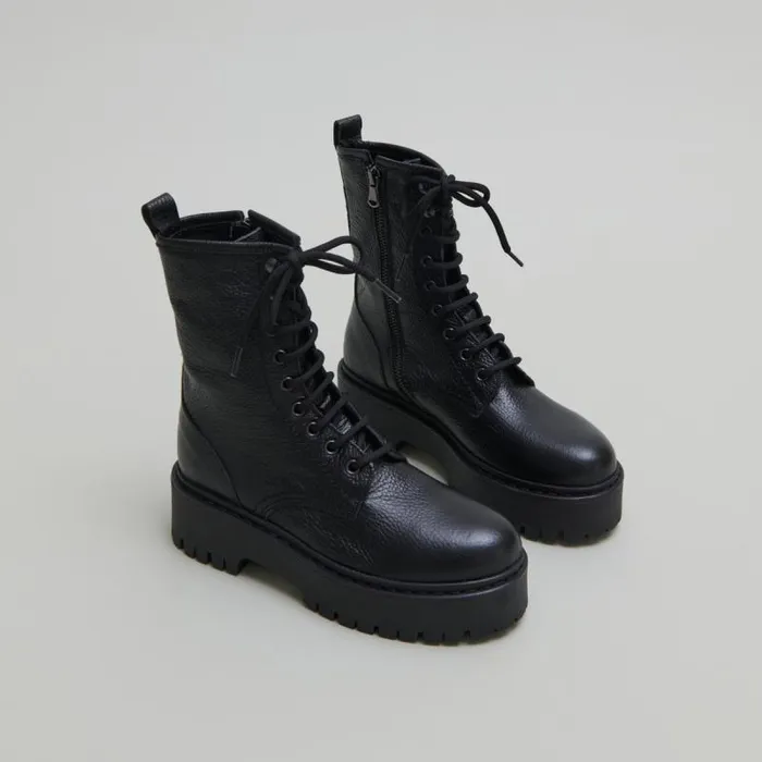 Women Platform Boots With Laces Black JONAK Ankle Boots Lowboots