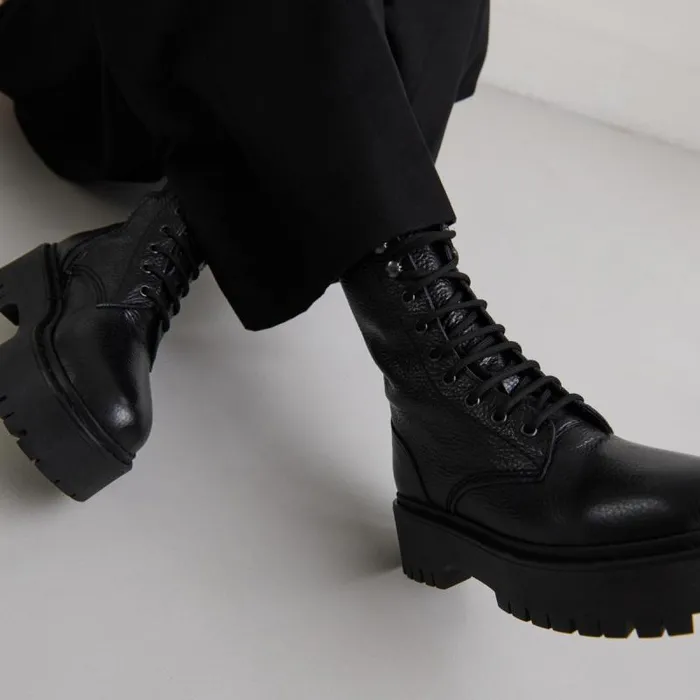 Women Platform Boots With Laces Black JONAK Ankle Boots Lowboots