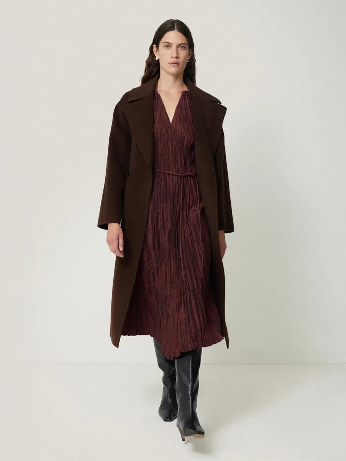 Women Plisse Belted Dress Red Jigsaw Dresses and Jumpsuits