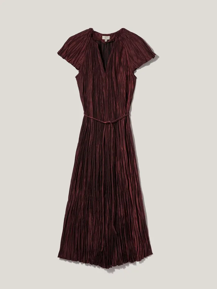 Women Plisse Belted Dress Red Jigsaw Dresses and Jumpsuits