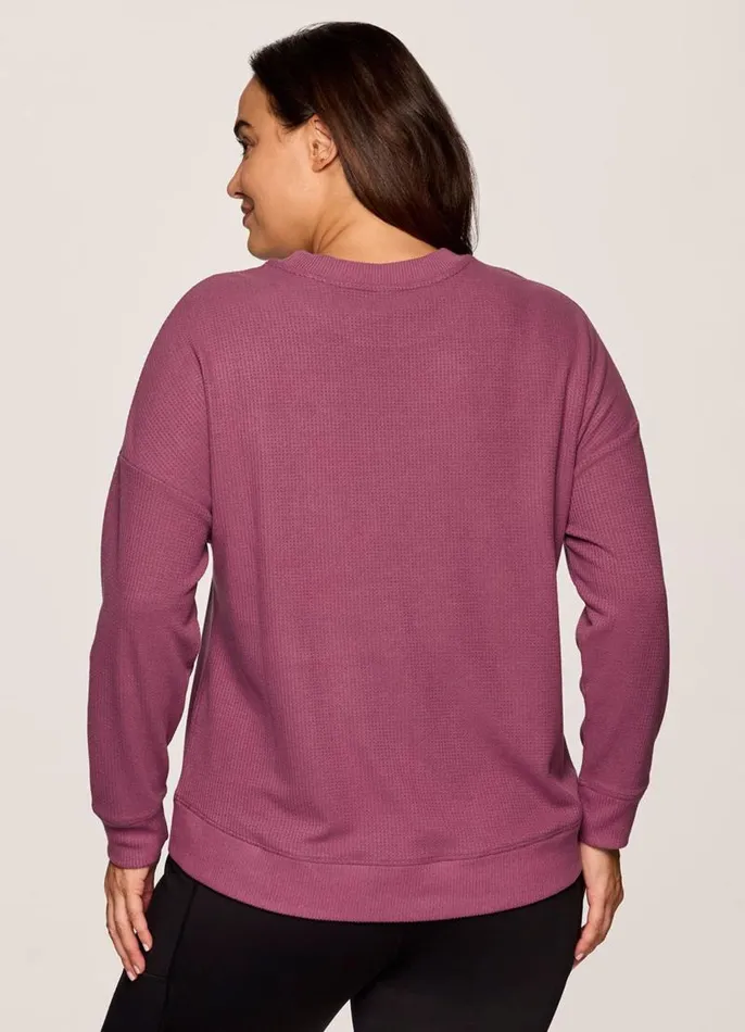 Women Plus Off Days Relaxed Waffle Knit Sweatshirt Dusty Rose RBX Active Long Sleeve