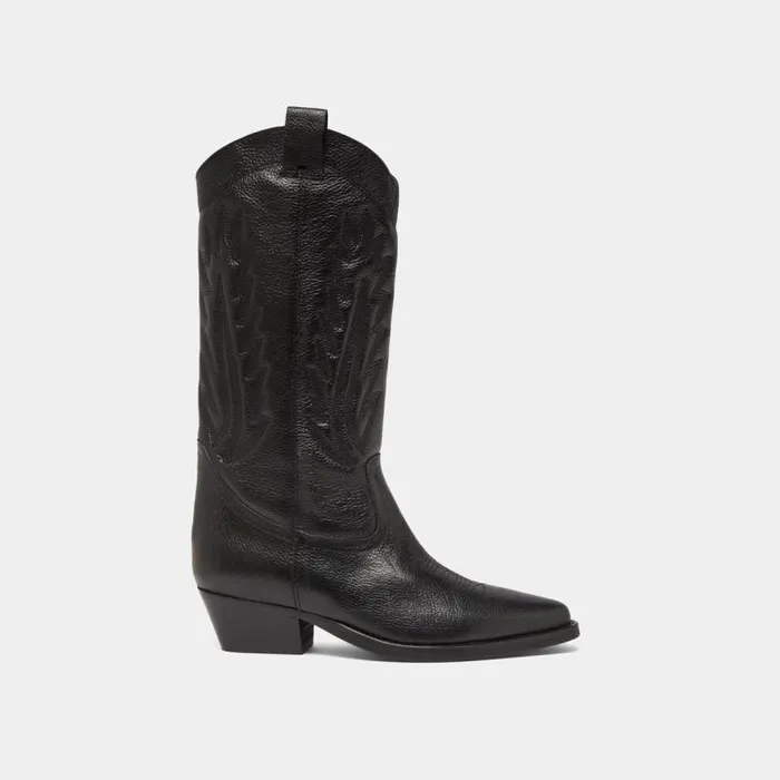 Women Pointed Toe Boots With Exposed Stitching Black JONAK Boots Thighhigh Boots