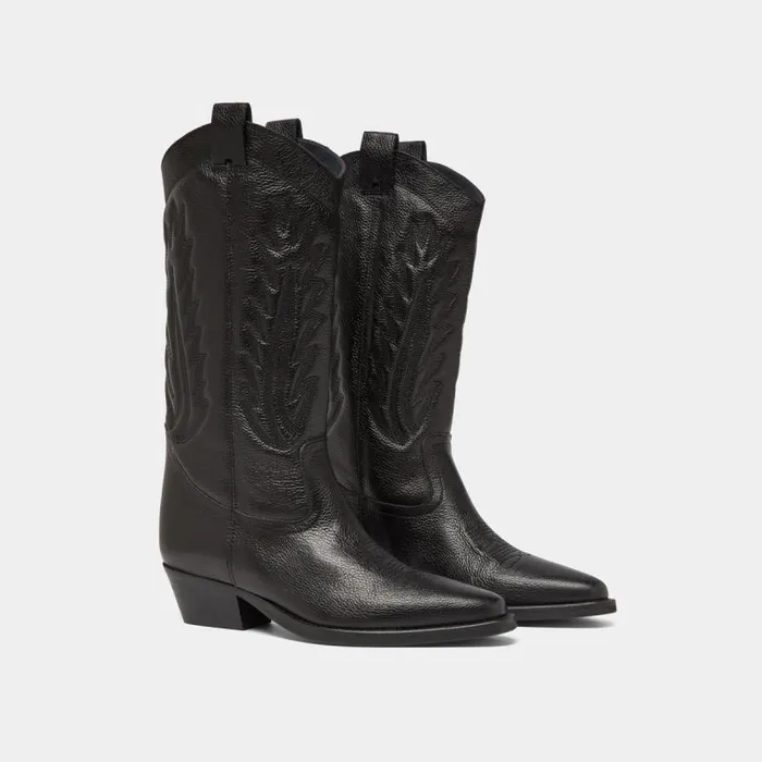 Women Pointed Toe Boots With Exposed Stitching Black JONAK Boots Thighhigh Boots