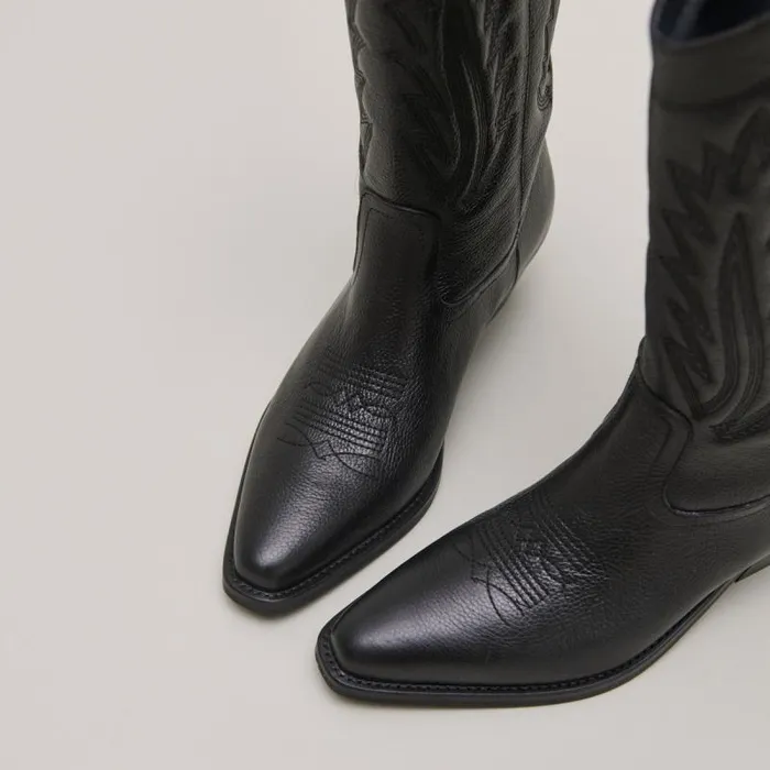 Women Pointed Toe Boots With Exposed Stitching Black JONAK Boots Thighhigh Boots