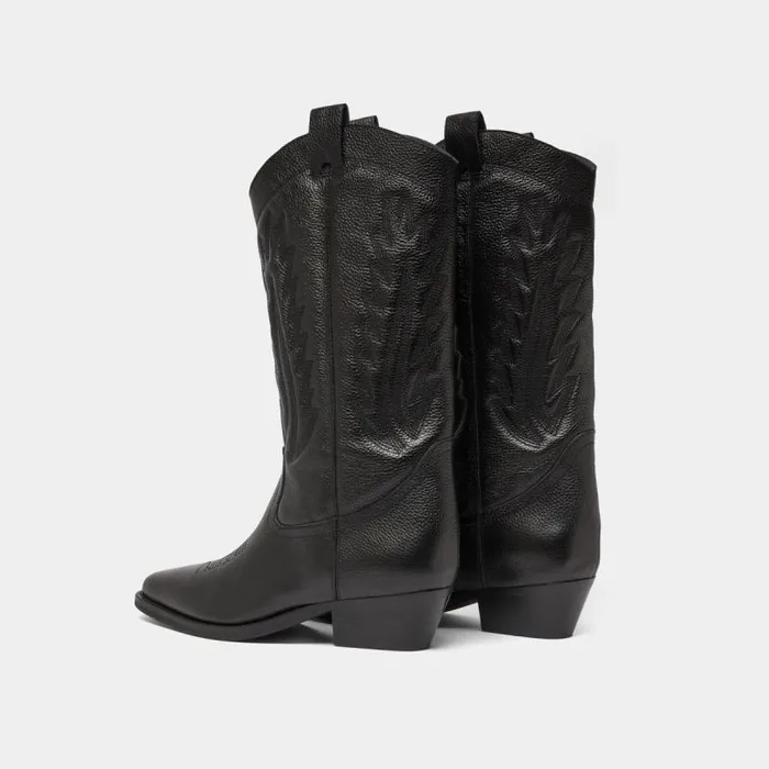 Women Pointed Toe Boots With Exposed Stitching Black JONAK Boots Thighhigh Boots