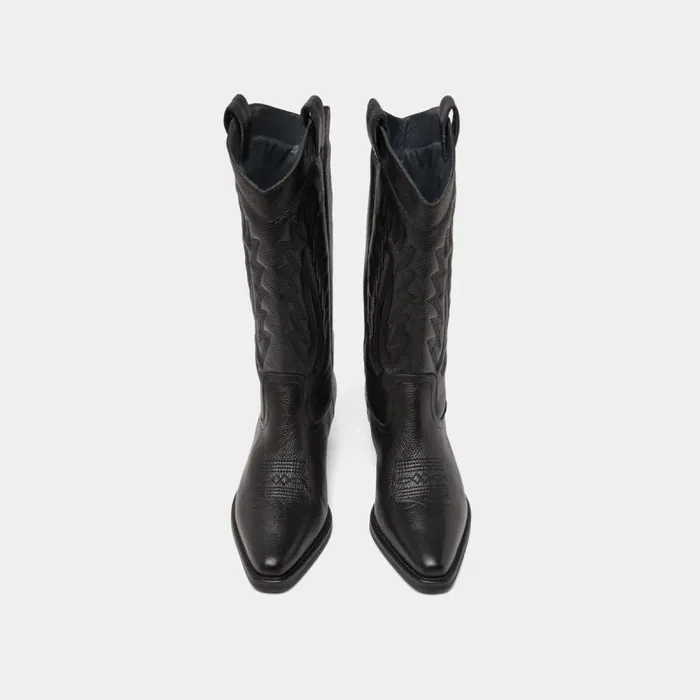 Women Pointed Toe Boots With Exposed Stitching Black JONAK Boots Thighhigh Boots