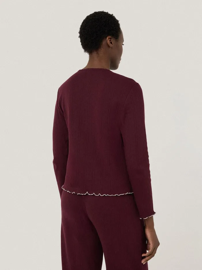 Women Pointelle Pyjama Henley Top Burgundy Jigsaw Pyjamas and Loungewear