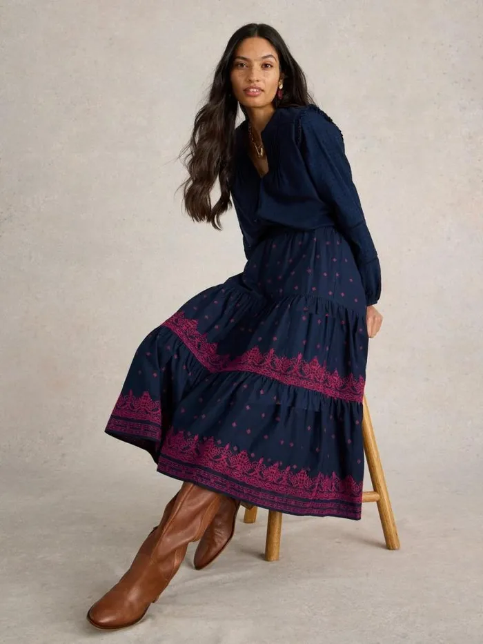 Women Polly Embroidered Skirt Navy Multi White Stuff Skirts