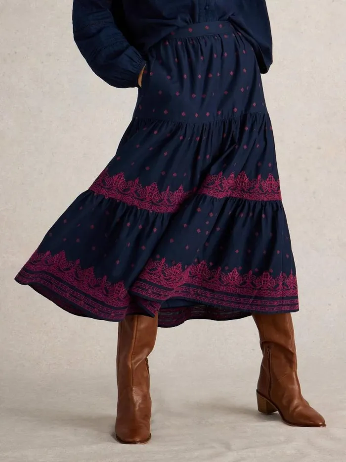 Women Polly Embroidered Skirt Navy Multi White Stuff Skirts