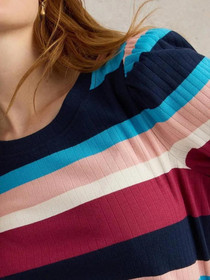 Women PUFF SLEEVE CREW NECK TEE Blue Multi White Stuff Tops and Tees Women PUFF SLEEVE CREW NECK TEE Blue Multi White Stuff Tops and Tees