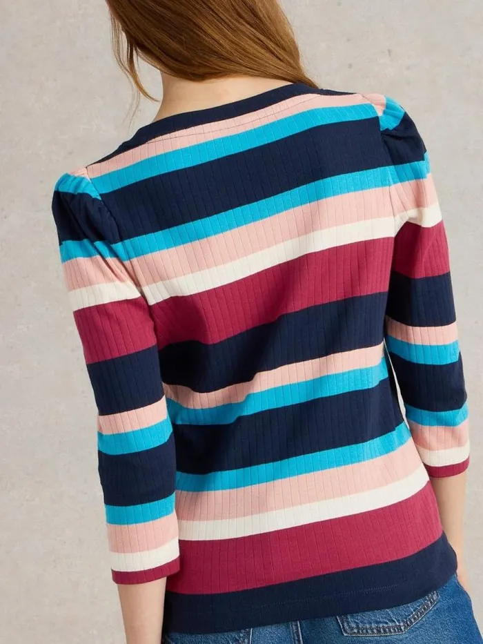 Women PUFF SLEEVE CREW NECK TEE Blue Multi White Stuff Tops and Tees Women PUFF SLEEVE CREW NECK TEE Blue Multi White Stuff Tops and Tees