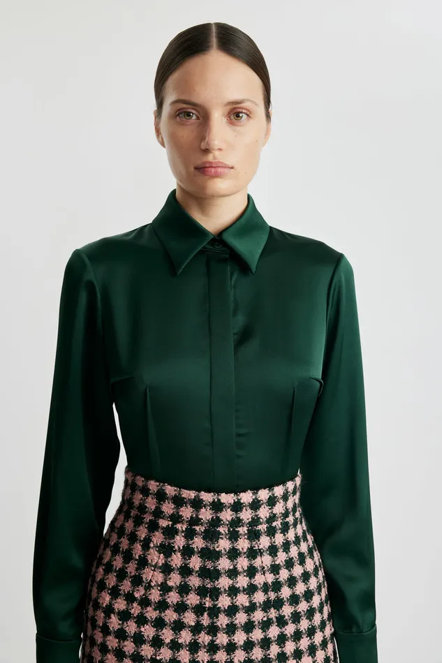 Women Ravanne Emerald Green Satin Shirt Shirts and Tops Emilia Wickstead Women Ravanne Emerald Green Satin Shirt Shirts and Tops Emilia Wickstead