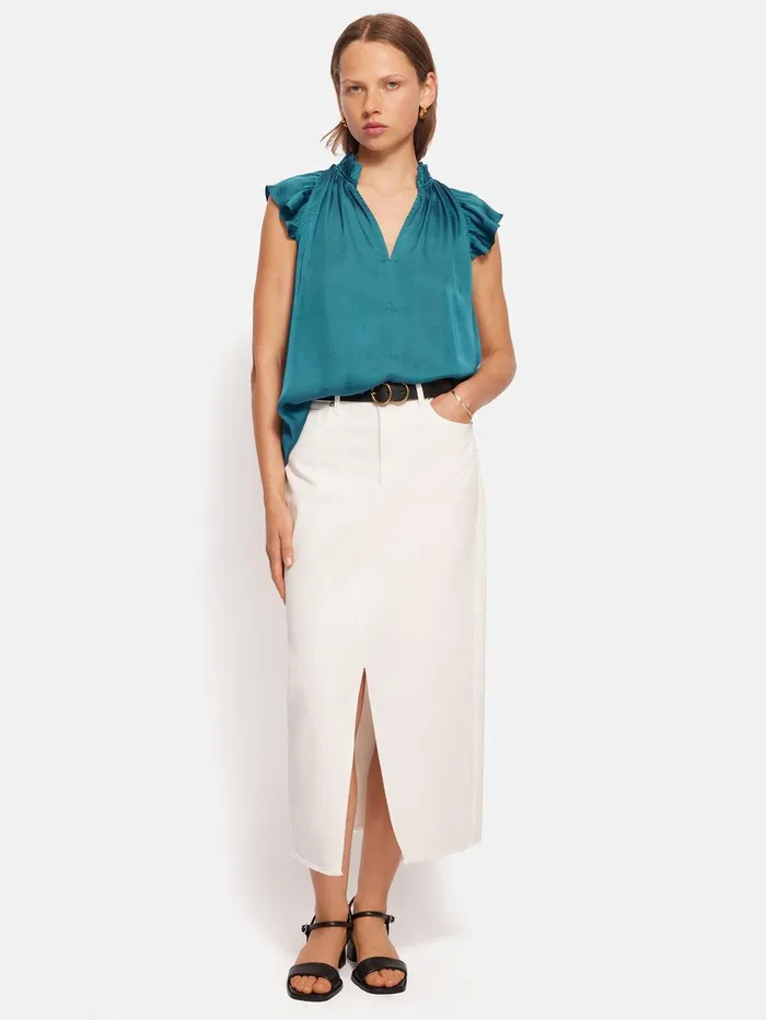 Women Recycled Satin Frill Neck Top Blue Jigsaw Shirts and Tops