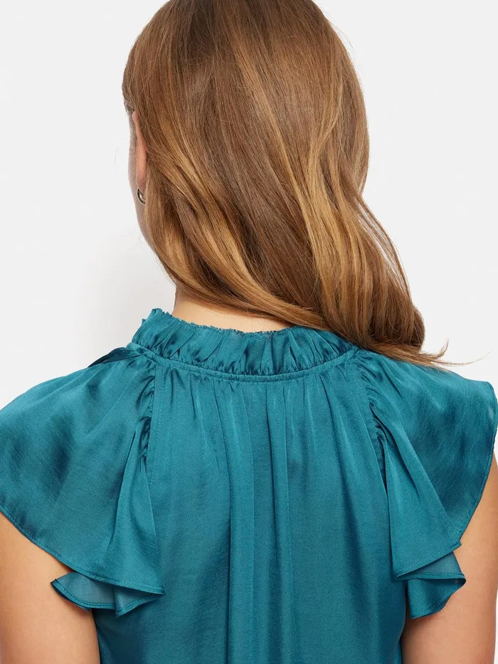 Women Recycled Satin Frill Neck Top Blue Jigsaw Shirts and Tops