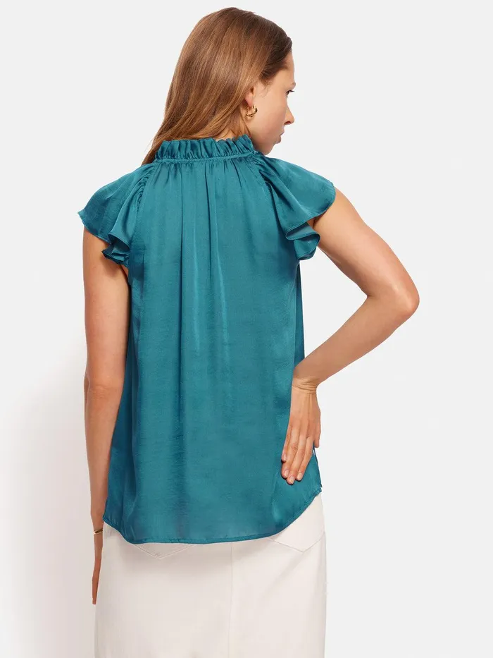 Women Recycled Satin Frill Neck Top Blue Jigsaw Shirts and Tops