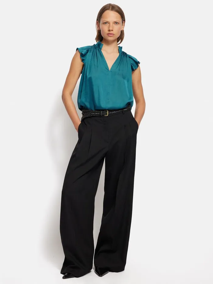 Women Recycled Satin Frill Neck Top Blue Jigsaw Shirts and Tops