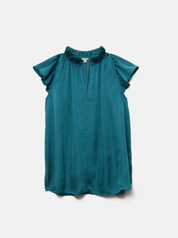 Women Recycled Satin Frill Neck Top Blue Jigsaw Shirts and Tops