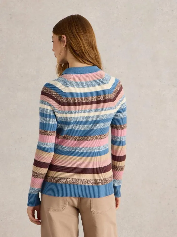 Women RIB COLLAR STRIPE JUMPER Blue Multi White Stuff Knitwear Women RIB COLLAR STRIPE JUMPER Blue Multi White Stuff Knitwear