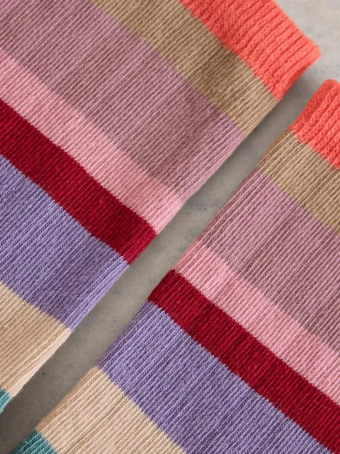Women Ribbed Stripe Cotton Ankle Sock Blue Multi White Stuff Socks