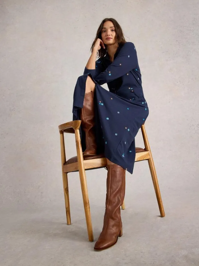 Women Rua Embroidered Jersey Dress Navy Multi White Stuff Dresses