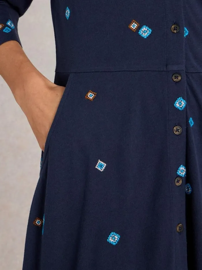 Women Rua Embroidered Jersey Dress Navy Multi White Stuff Dresses