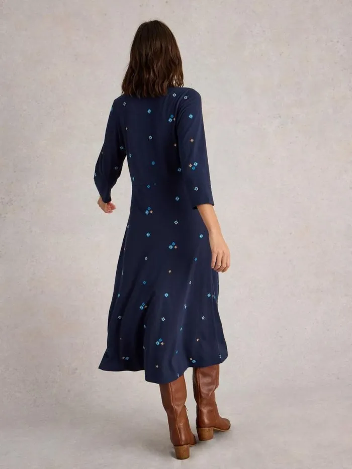 Women Rua Embroidered Jersey Dress Navy Multi White Stuff Dresses