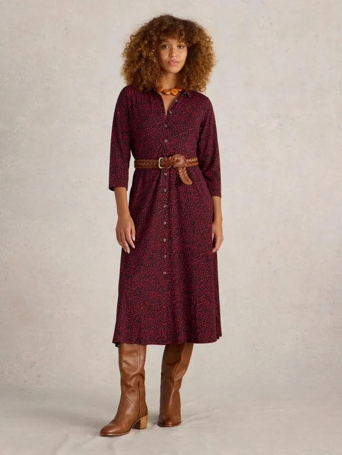 Women Rua Midi Jersey Shirt Dress Pink Print White Stuff Dresses