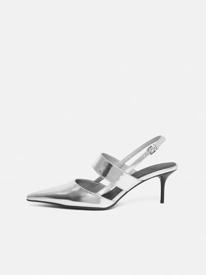 Women Russo Kitten Heel Silver Jigsaw Leather