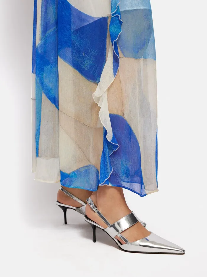 Women Russo Kitten Heel Silver Jigsaw Leather