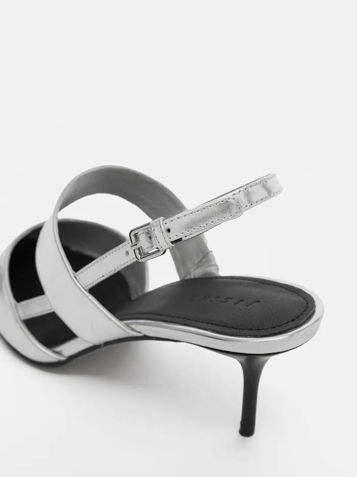 Women Russo Kitten Heel Silver Jigsaw Leather