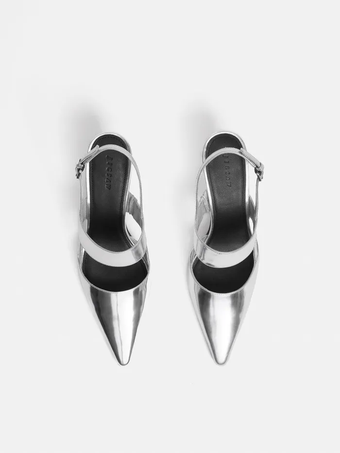 Women Russo Kitten Heel Silver Jigsaw Leather