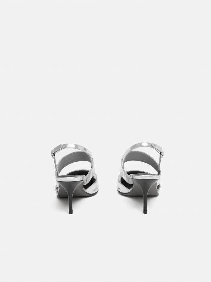 Women Russo Kitten Heel Silver Jigsaw Leather