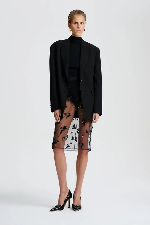Women Scanlan Theodore BEADED TULLE PENCIL SKIRT BLACK Skirts