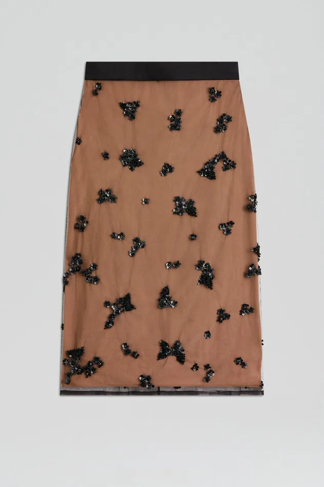 Women Scanlan Theodore BEADED TULLE PENCIL SKIRT BLACK Skirts