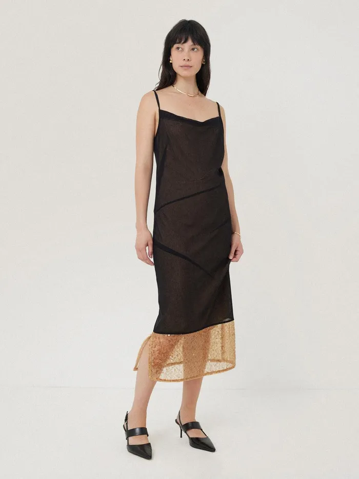 Women Sequin Mesh Dress Black Jigsaw Party