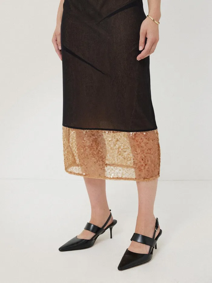 Women Sequin Mesh Dress Black Jigsaw Party
