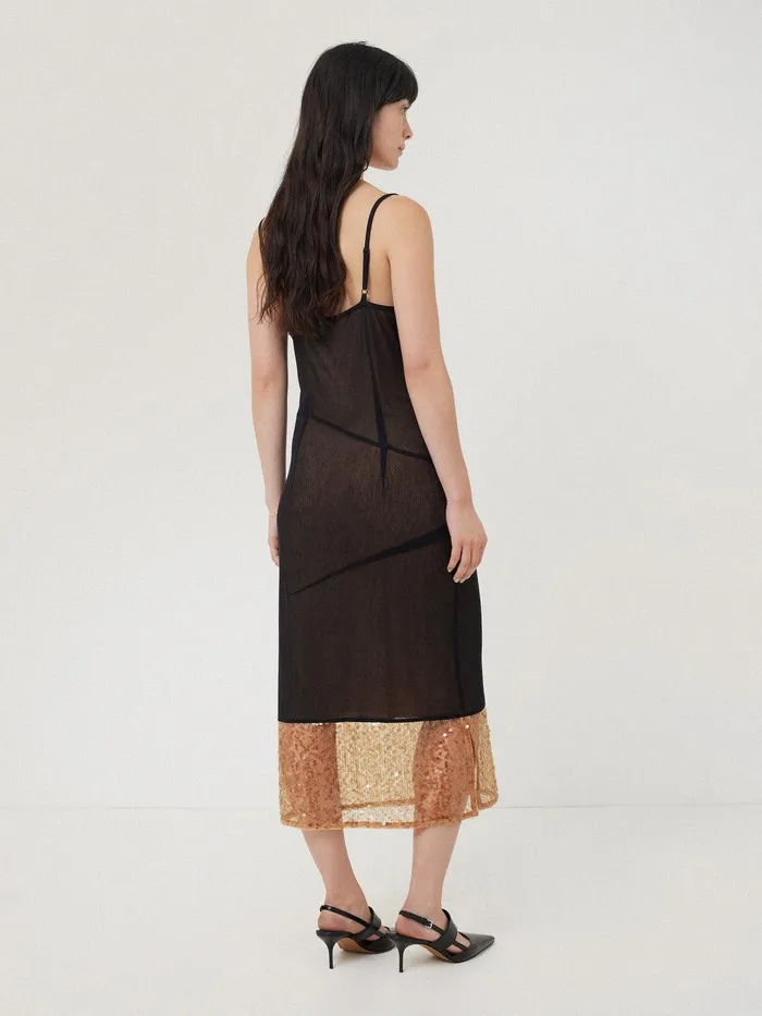 Women Sequin Mesh Dress Black Jigsaw Party