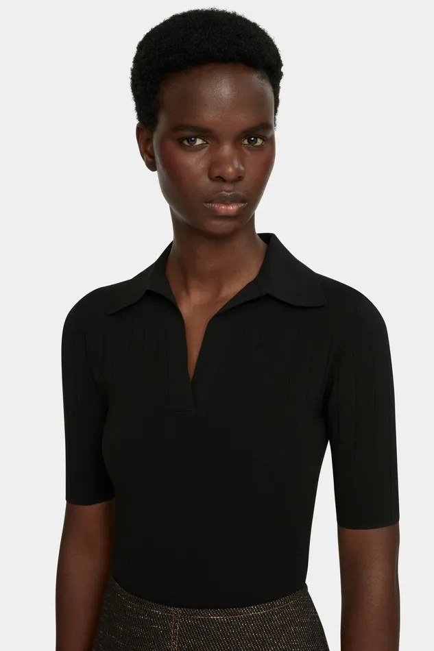 Women Shirts and Tops Emilia Wickstead Dune Black Fitted Polo Top Women Shirts and Tops Emilia Wickstead Dune Black Fitted Polo Top