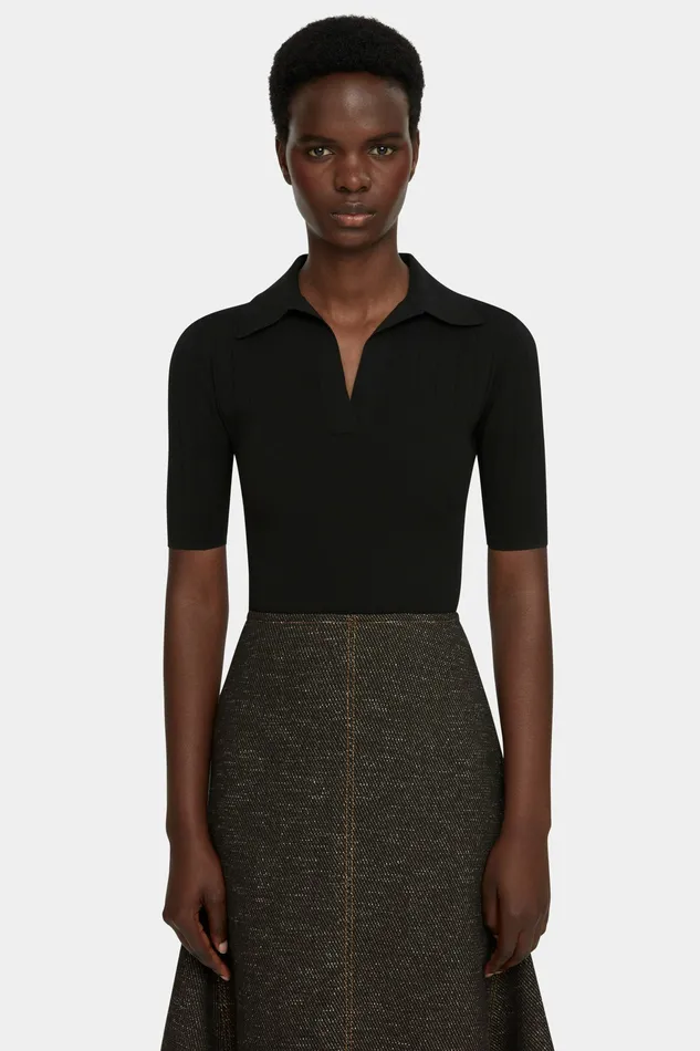 Women Shirts and Tops Emilia Wickstead Dune Black Fitted Polo Top Women Shirts and Tops Emilia Wickstead Dune Black Fitted Polo Top