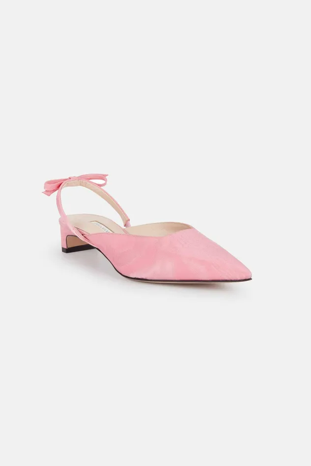 Women Shoes Emilia Wickstead Konna BowBack Kitten Heels in Pink Moire Mikado