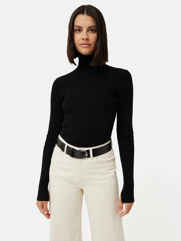Women Slash Back Polo Neck Jumper Black Jigsaw Knitwear and Cashmere