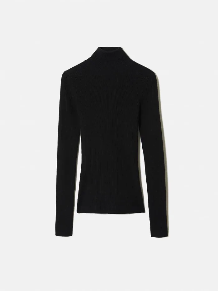 Women Slash Back Polo Neck Jumper Black Jigsaw Knitwear and Cashmere