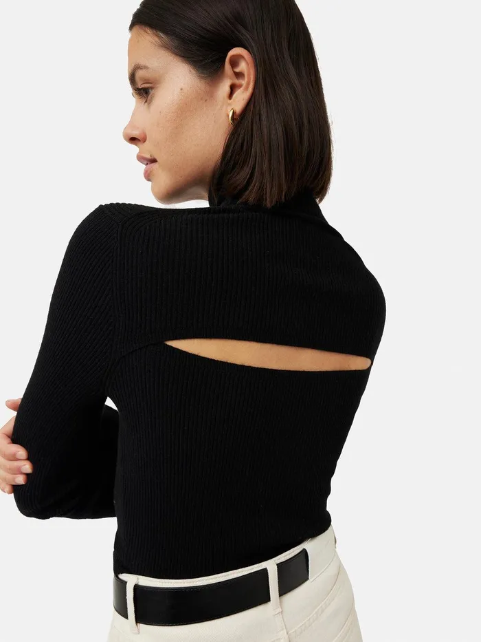 Women Slash Back Polo Neck Jumper Black Jigsaw Knitwear and Cashmere
