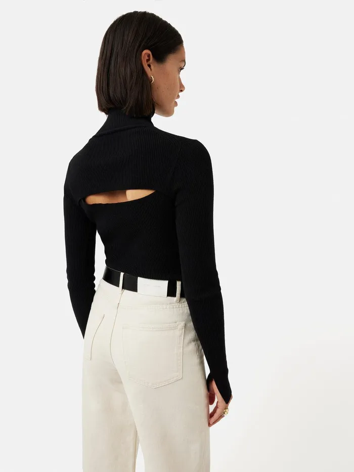 Women Slash Back Polo Neck Jumper Black Jigsaw Knitwear and Cashmere