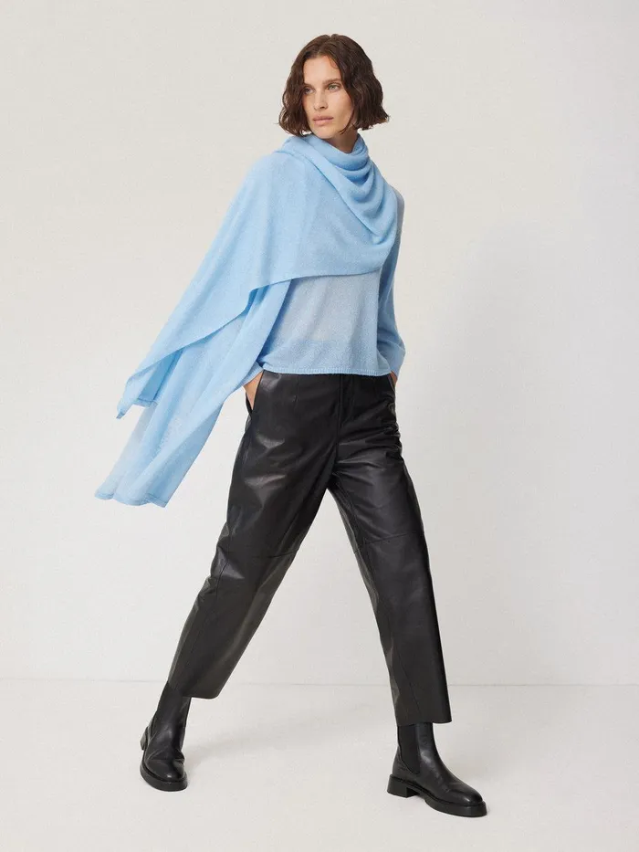 Women Soft Gauzy Knit Scarf Blue Jigsaw Knitwear and Cashmere