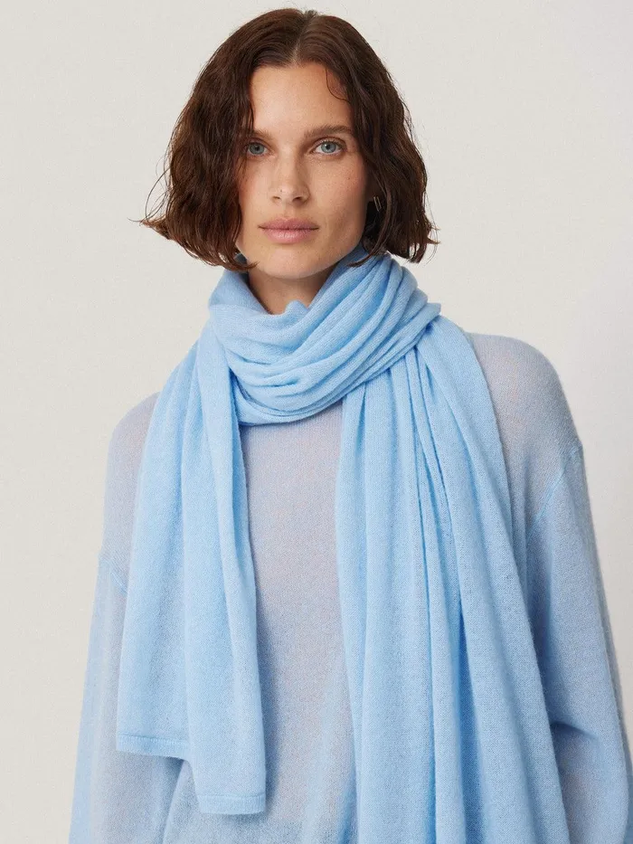 Women Soft Gauzy Knit Scarf Blue Jigsaw Knitwear and Cashmere