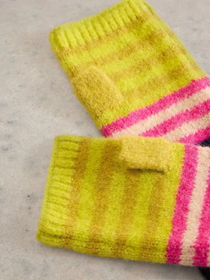 Women Striped Arm Warmer Yellow Multi White Stuff Hats and Gloves