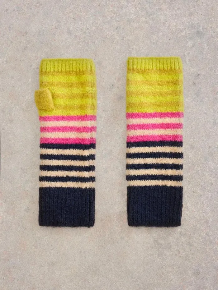 Women Striped Arm Warmer Yellow Multi White Stuff Hats and Gloves