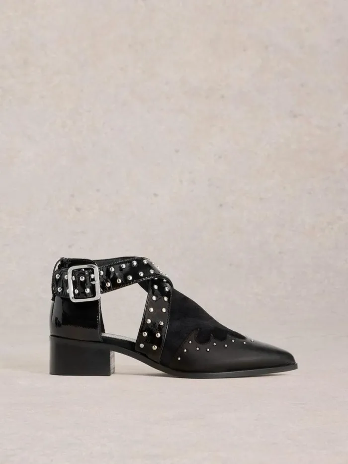 Women Studded Ankle Boot Pure Black White Stuff Boots